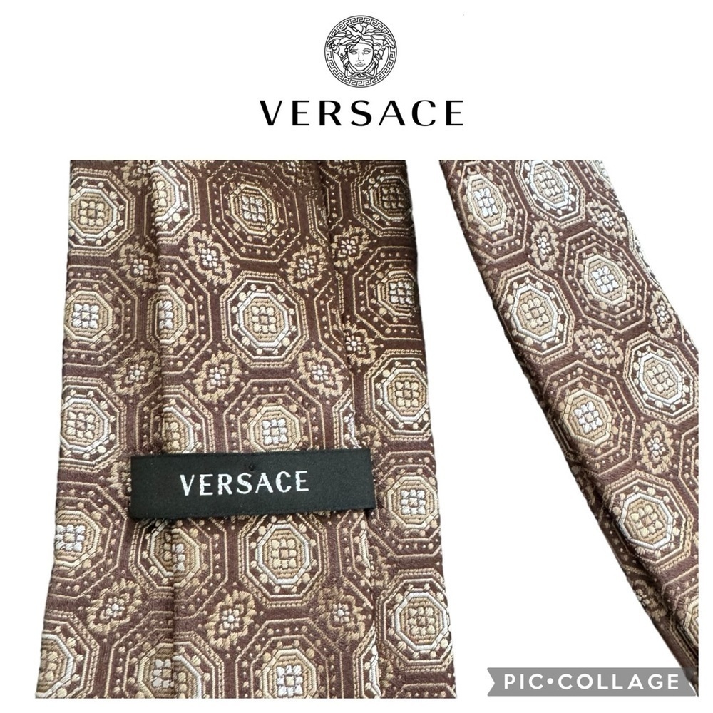 Versace brown, beige, gold 100% silk men tie